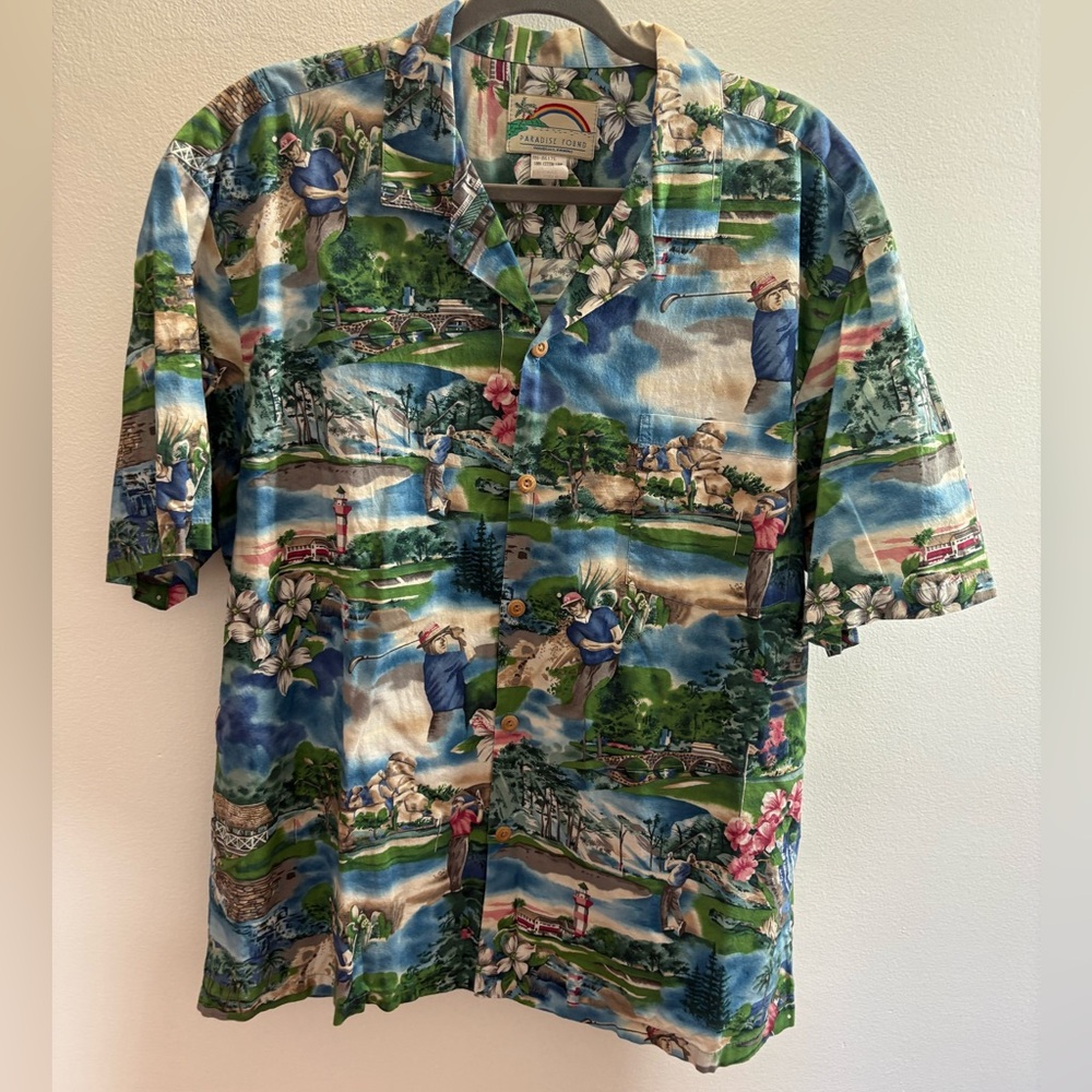 Paradise Found Golf Print Hawaiian Shirt XL